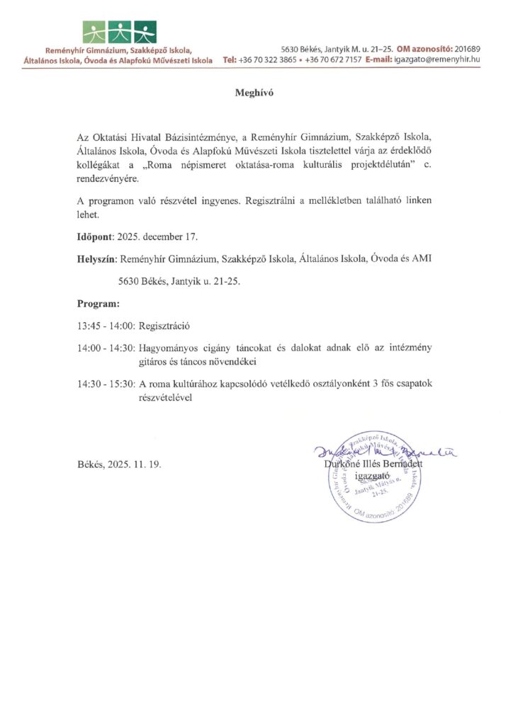 Meghívó roma kulturális projektdélutánra 1
