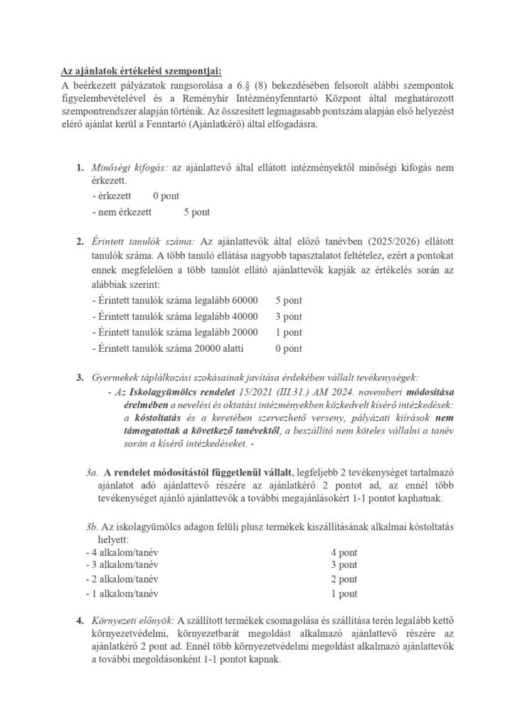 Iskolagyümölcs ajánlattételi felhívás - 2026/2027. 4