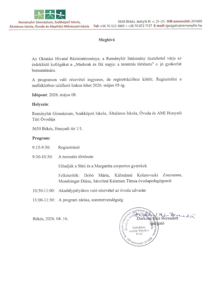 Meghívó a "Madarak és fák napja" rendezvényre! 1